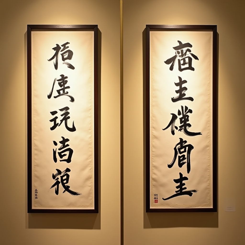 古典書道と現代書道の作品を並べた比較
