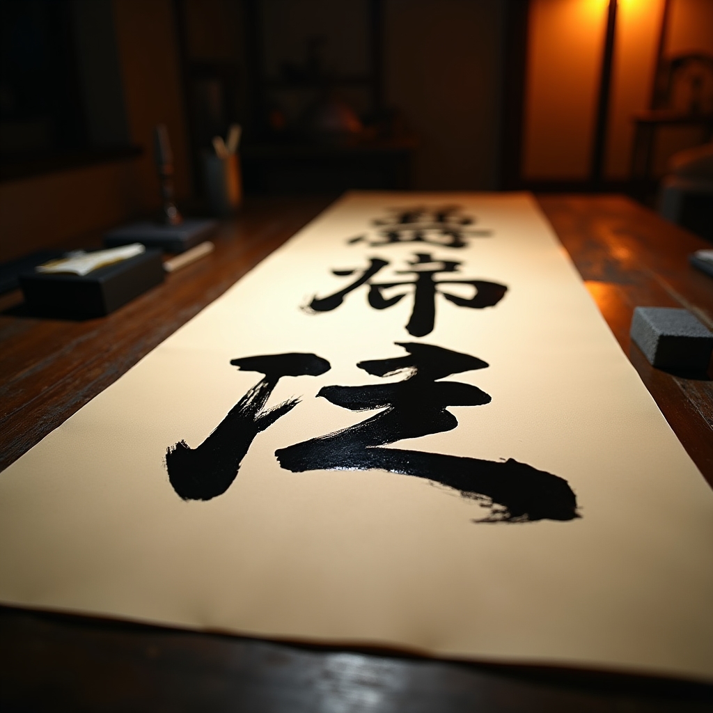 墨で書かれた力強い書道の文字