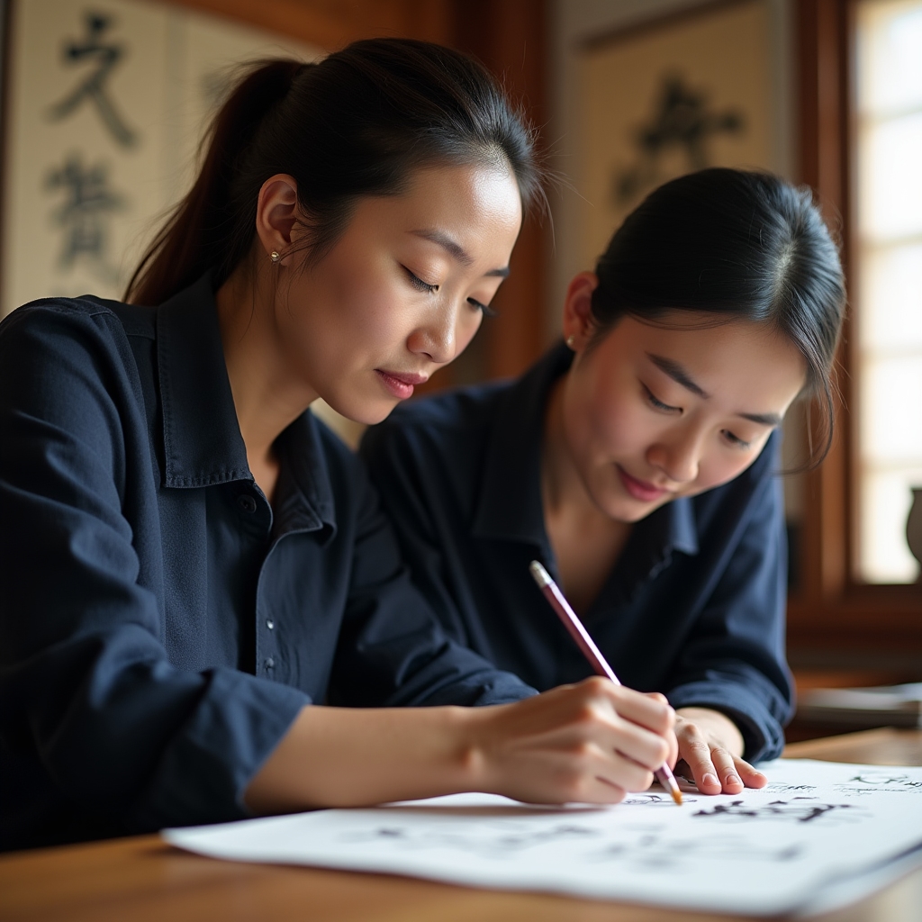 書道を指導する講師の様子